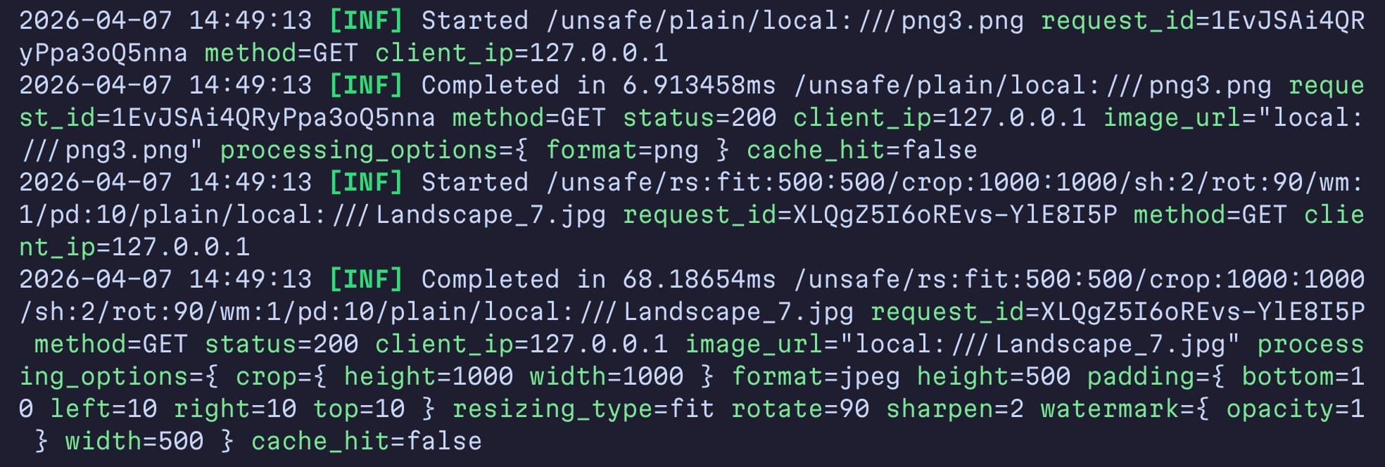 Example of imgproxy v4 logs