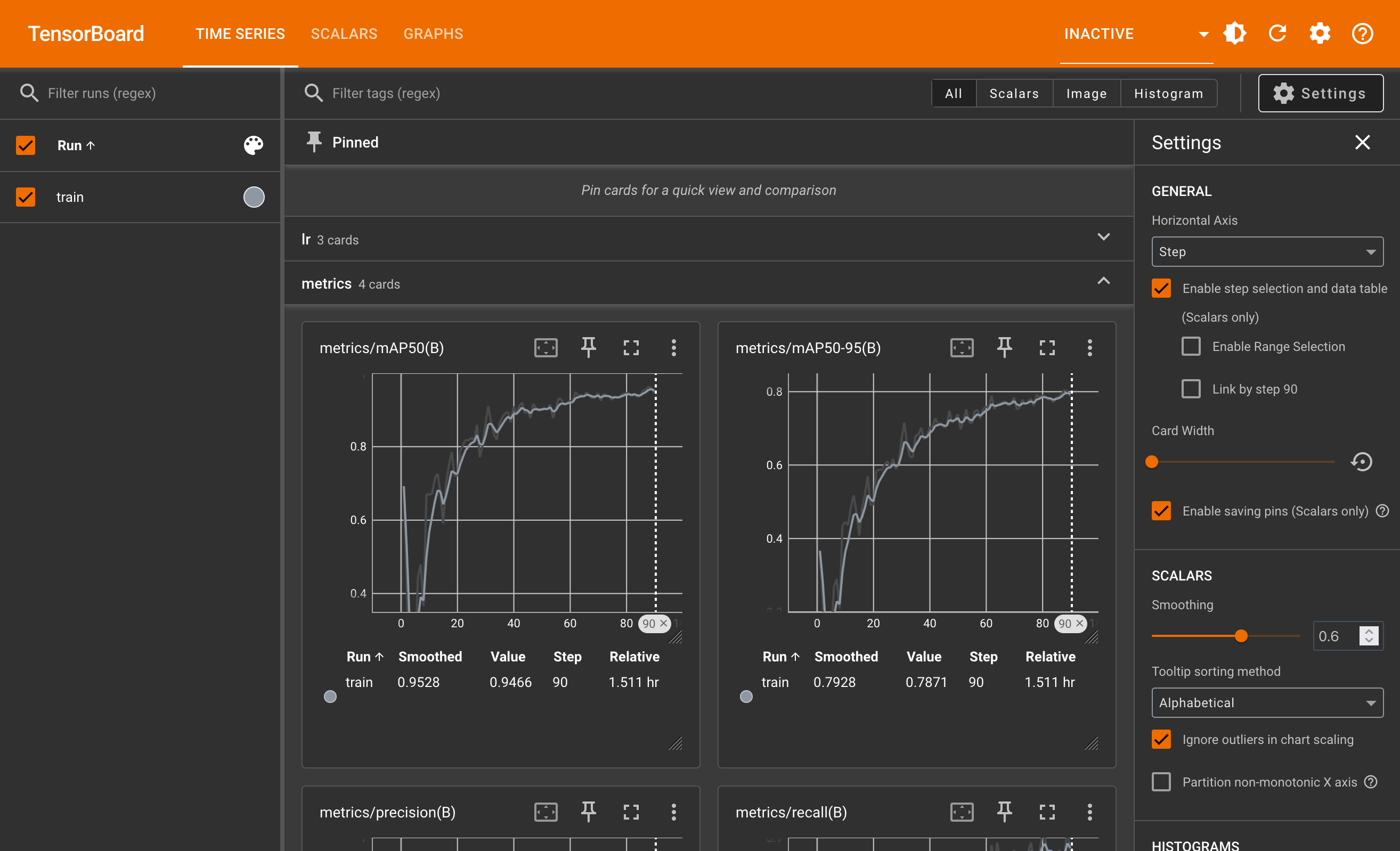 TensorBoard showing the training process