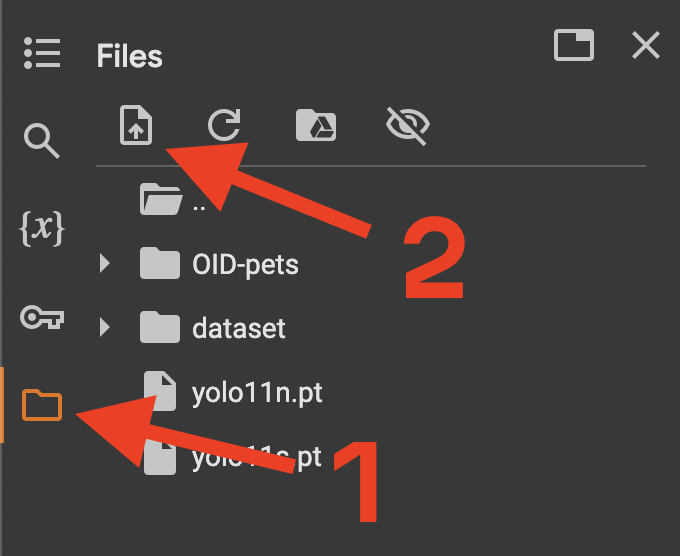 Upload button in Google Colab